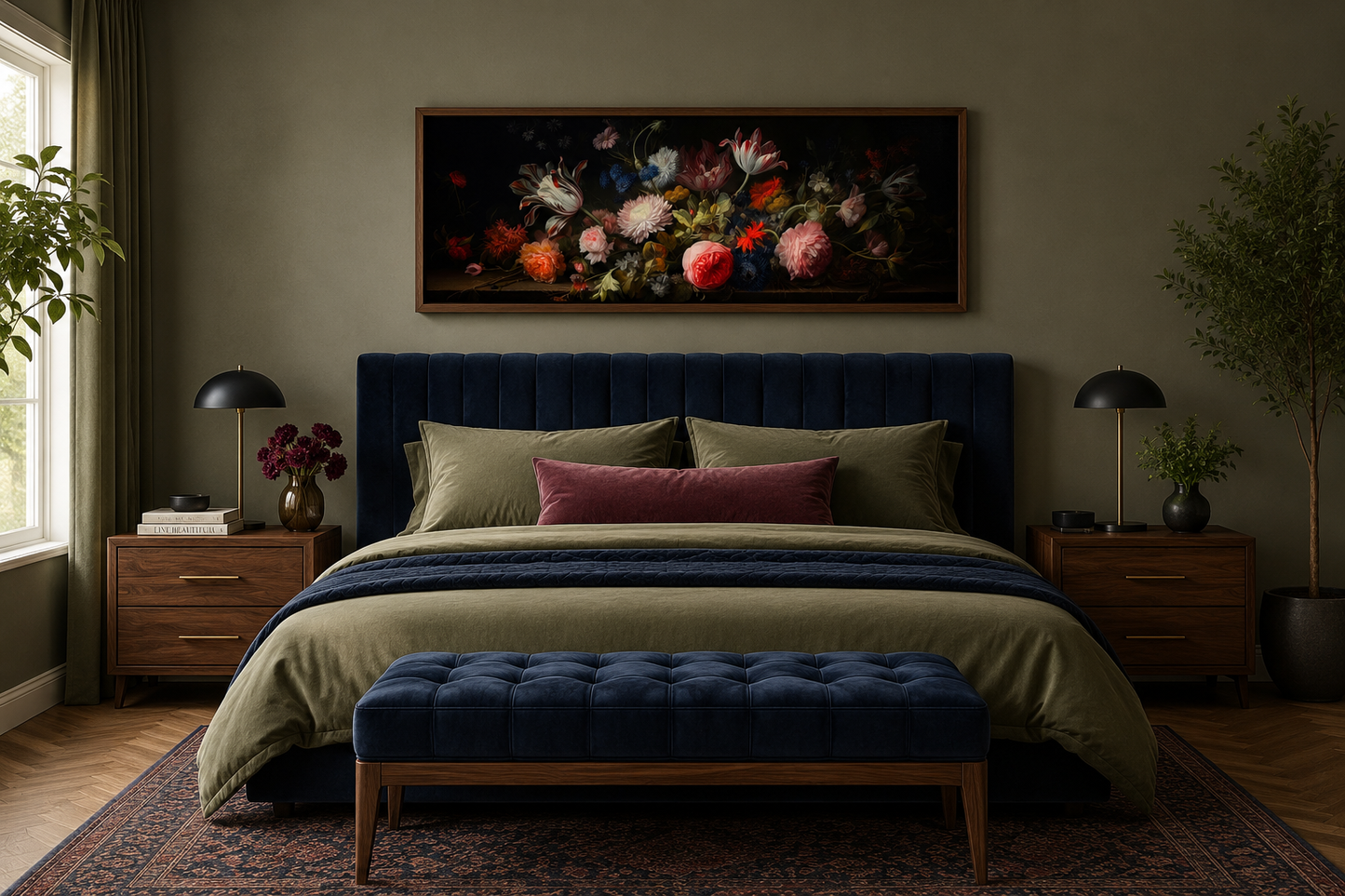 Dark Academia Antique Flowers Moody Horizontal Framed Canvas Wall Art