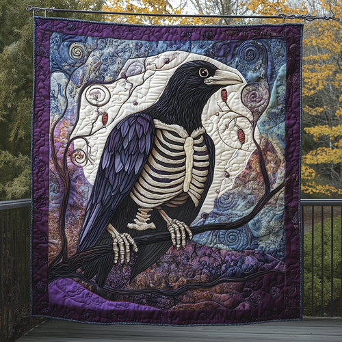 Dark Feathered Guardian Quilted Blanket - Throw (55" x 60")