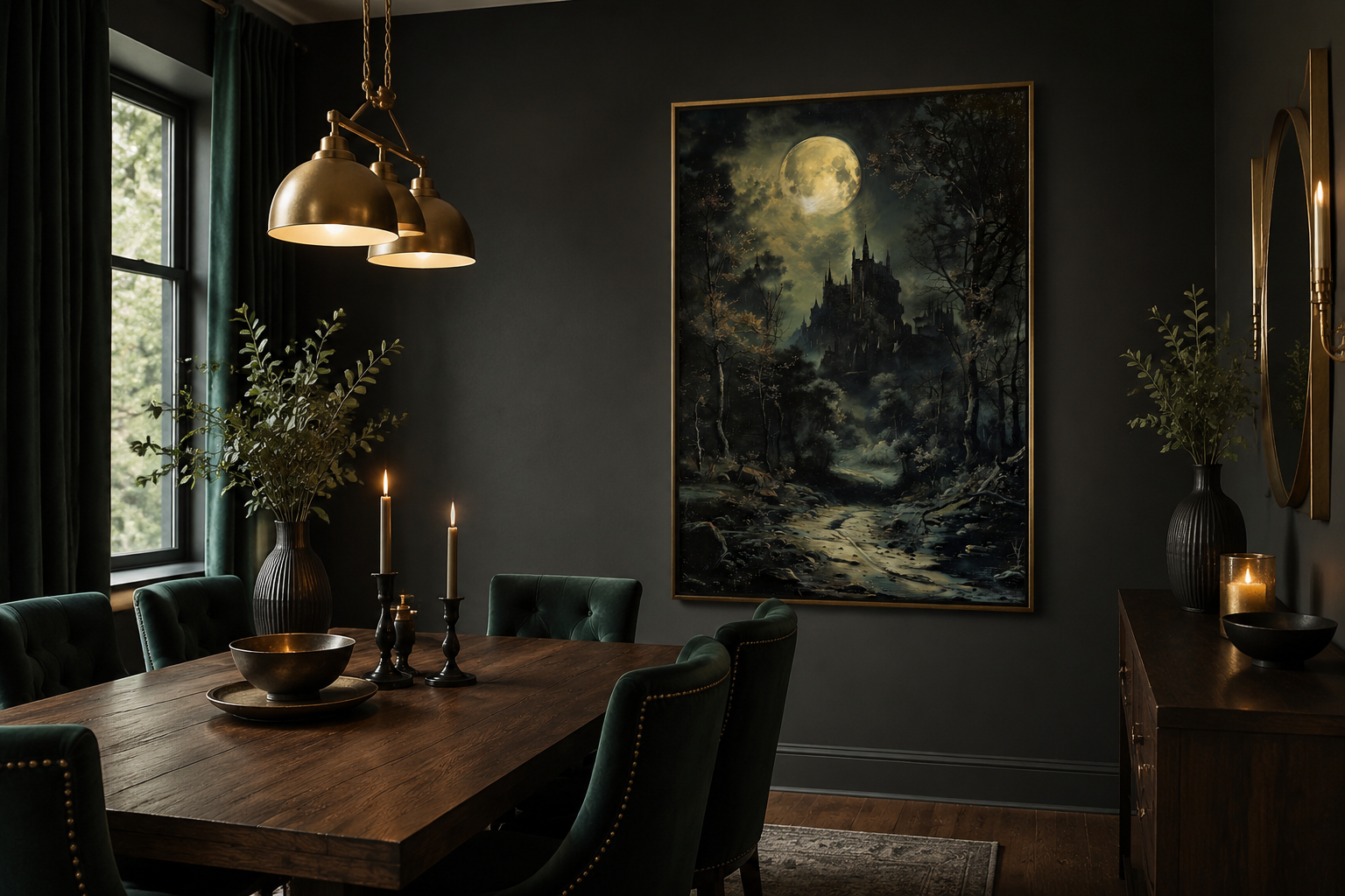 Dark Moonlit Gothic Vampire Castle Framed Canvas Wall Art