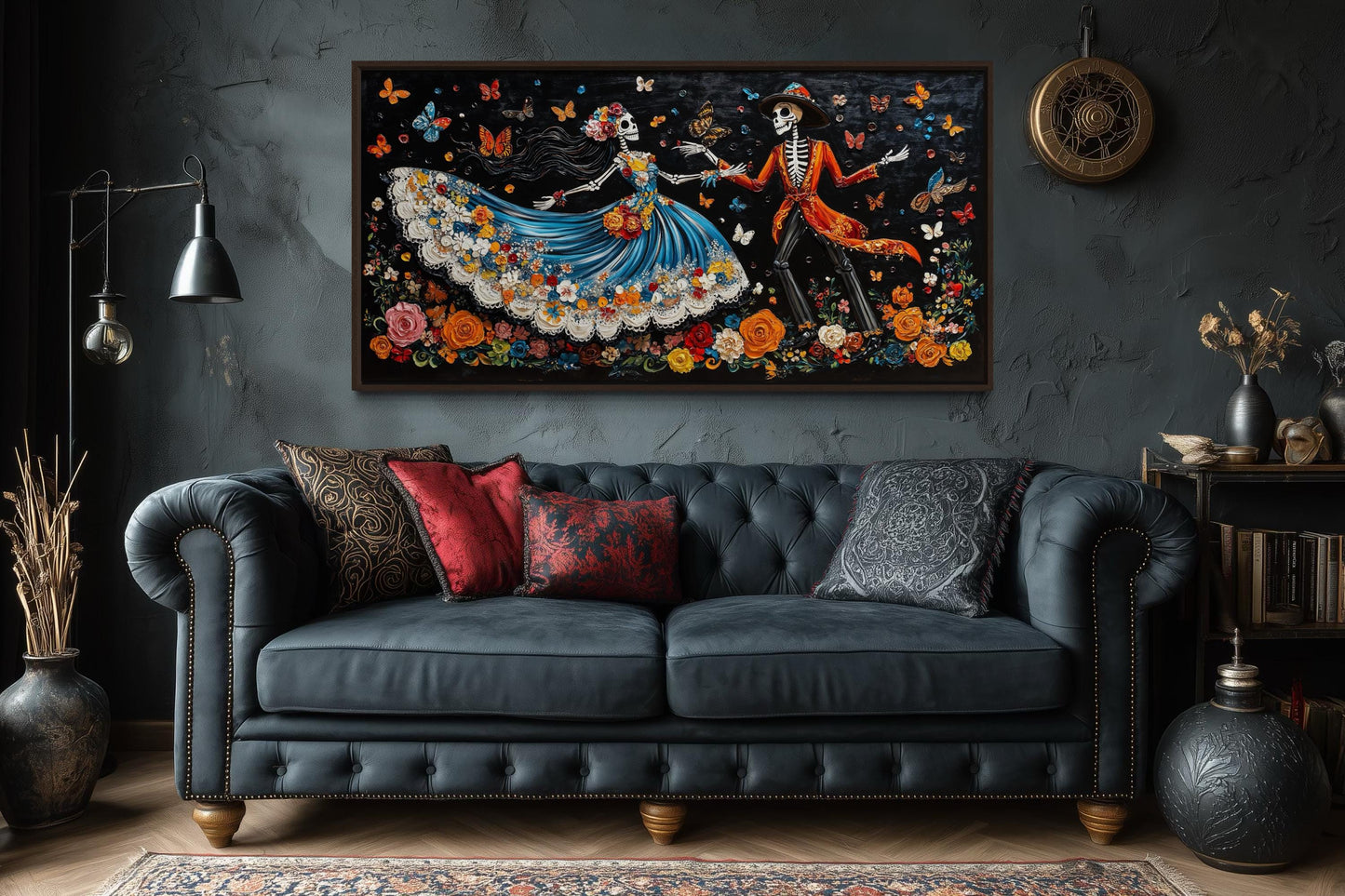 Day of the Dead Dia de los Muertos Dancing Skeletons Canvas Wall Art