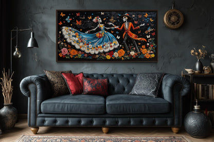Day of the Dead Dia de los Muertos Dancing Skeletons Canvas Wall Art