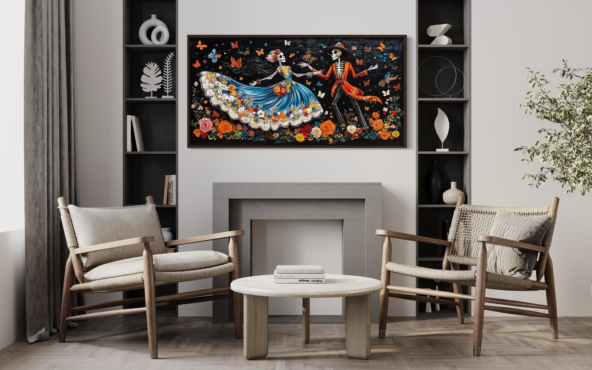 Day of the Dead Dia de los Muertos Dancing Skeletons Canvas Wall Art