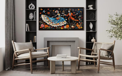 Day of the Dead Dia de los Muertos Dancing Skeletons Canvas Wall Art