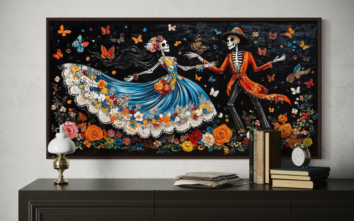 Day of the Dead Dia de los Muertos Dancing Skeletons Canvas Wall Art