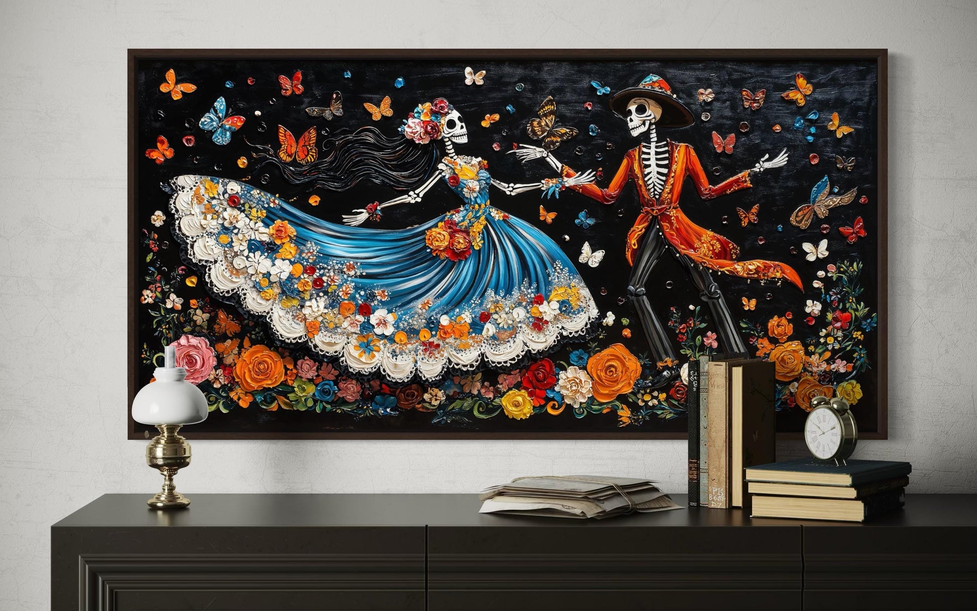 Day of the Dead Dia de los Muertos Dancing Skeletons Canvas Wall Art