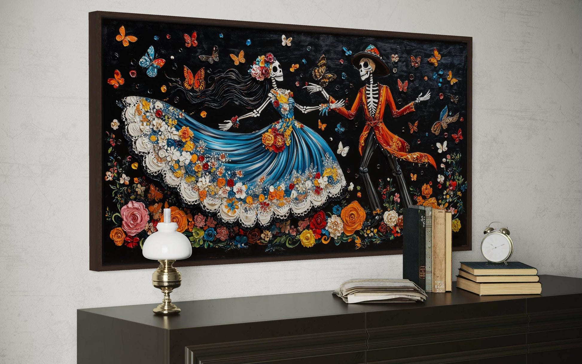 Day of the Dead Dia de los Muertos Dancing Skeletons Canvas Wall Art