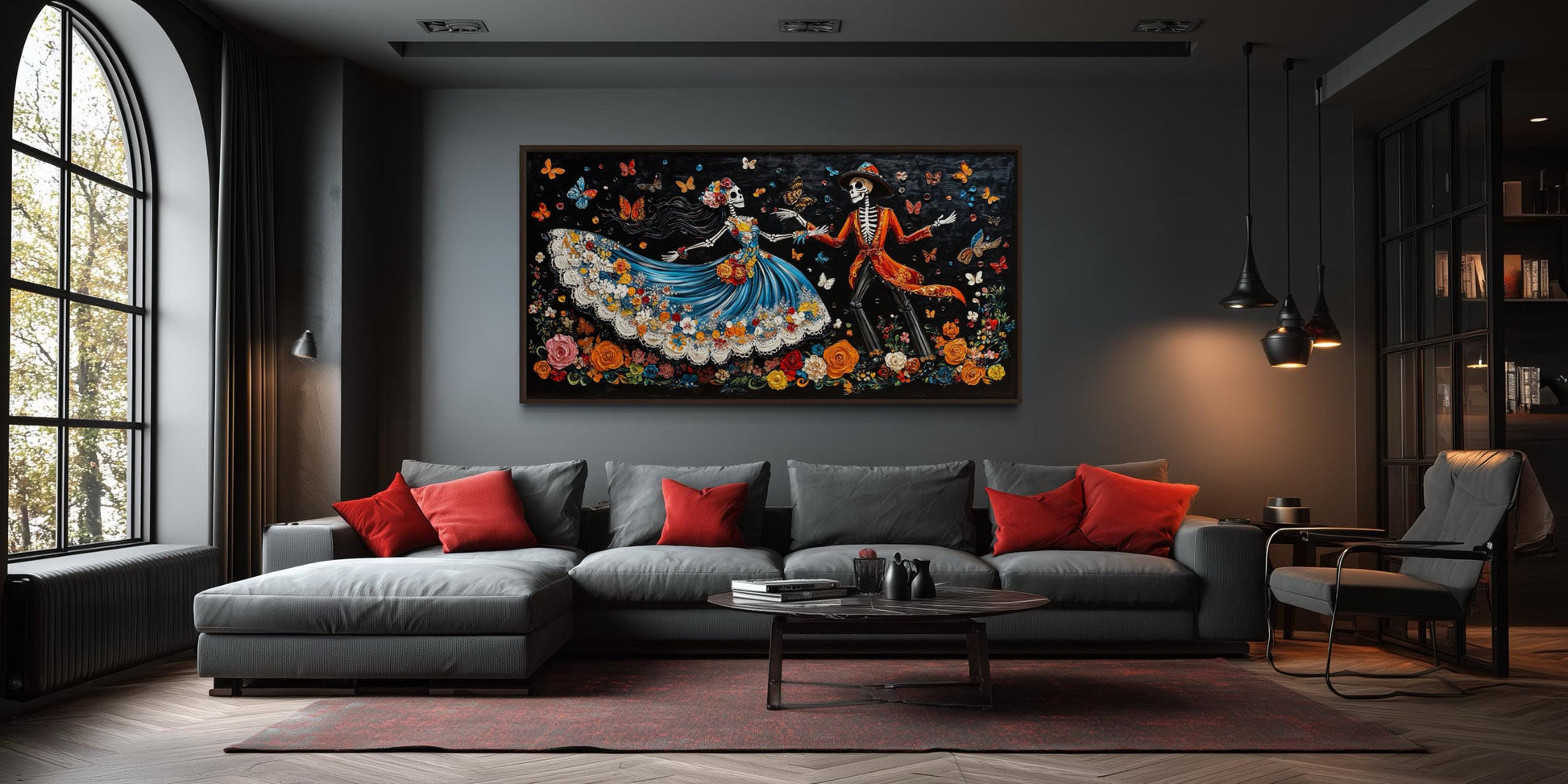 Day of the Dead Dia de los Muertos Dancing Skeletons Canvas Wall Art