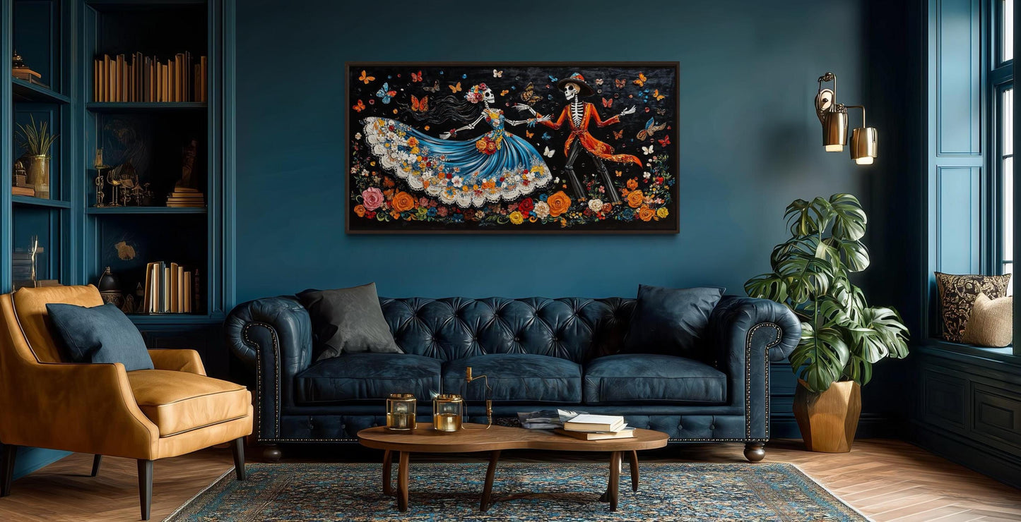 Day of the Dead Dia de los Muertos Dancing Skeletons Canvas Wall Art
