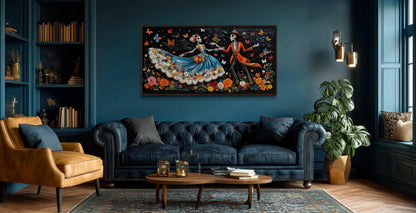 Day of the Dead Dia de los Muertos Dancing Skeletons Canvas Wall Art