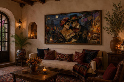 Day of the Dead Wall Art – Romantic Sugar Skull Couple Canvas for Living Room