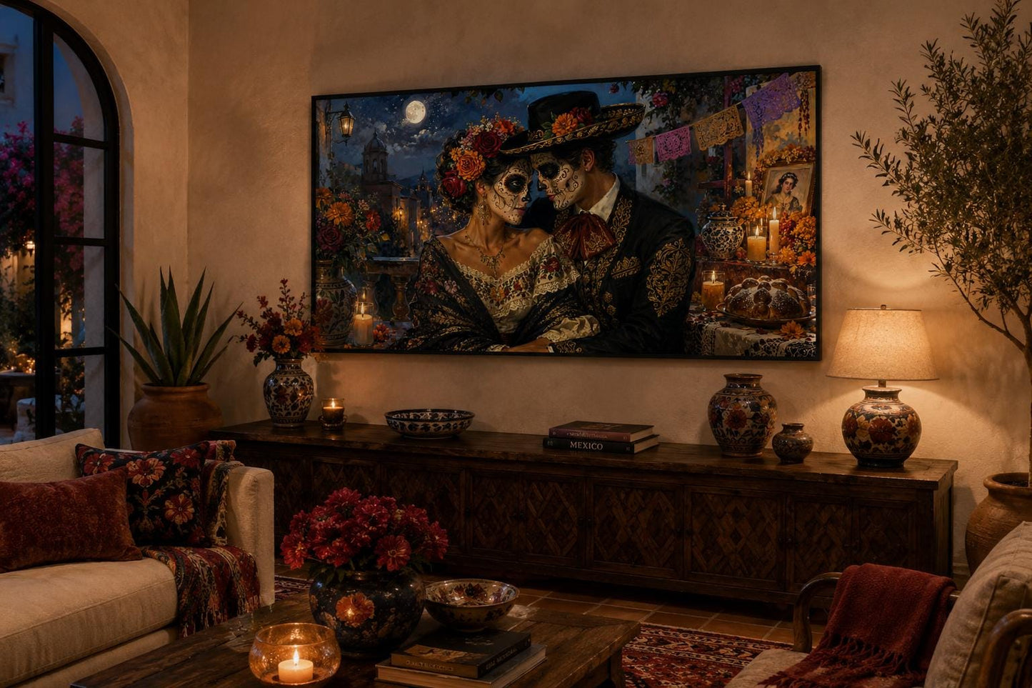 Day of the Dead Wall Art – Romantic Sugar Skull Couple Canvas for Living Room