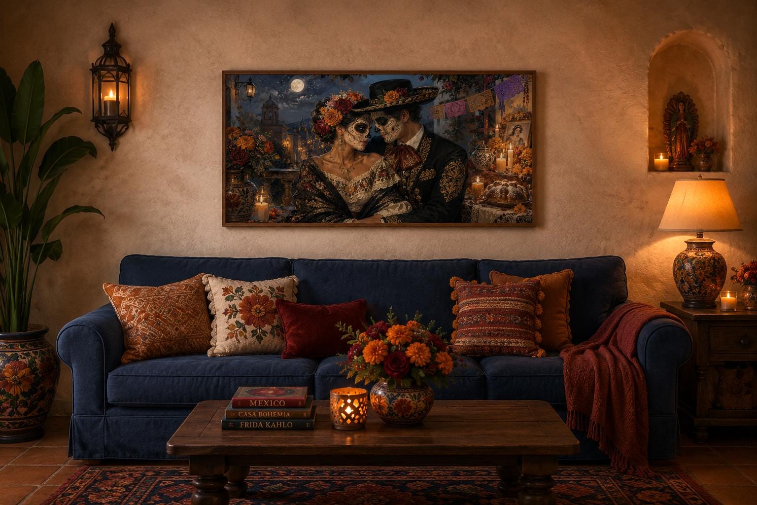 Day of the Dead Wall Art – Romantic Sugar Skull Couple Canvas for Living Room