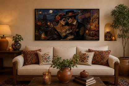 Day of the Dead Wall Art – Romantic Sugar Skull Couple Canvas for Living Room