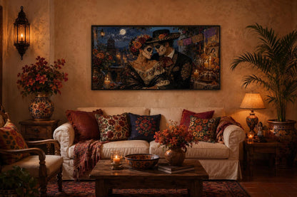 Day of the Dead Wall Art – Romantic Sugar Skull Couple Canvas for Living Room