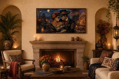Day of the Dead Wall Art – Romantic Sugar Skull Couple Canvas for Living Room