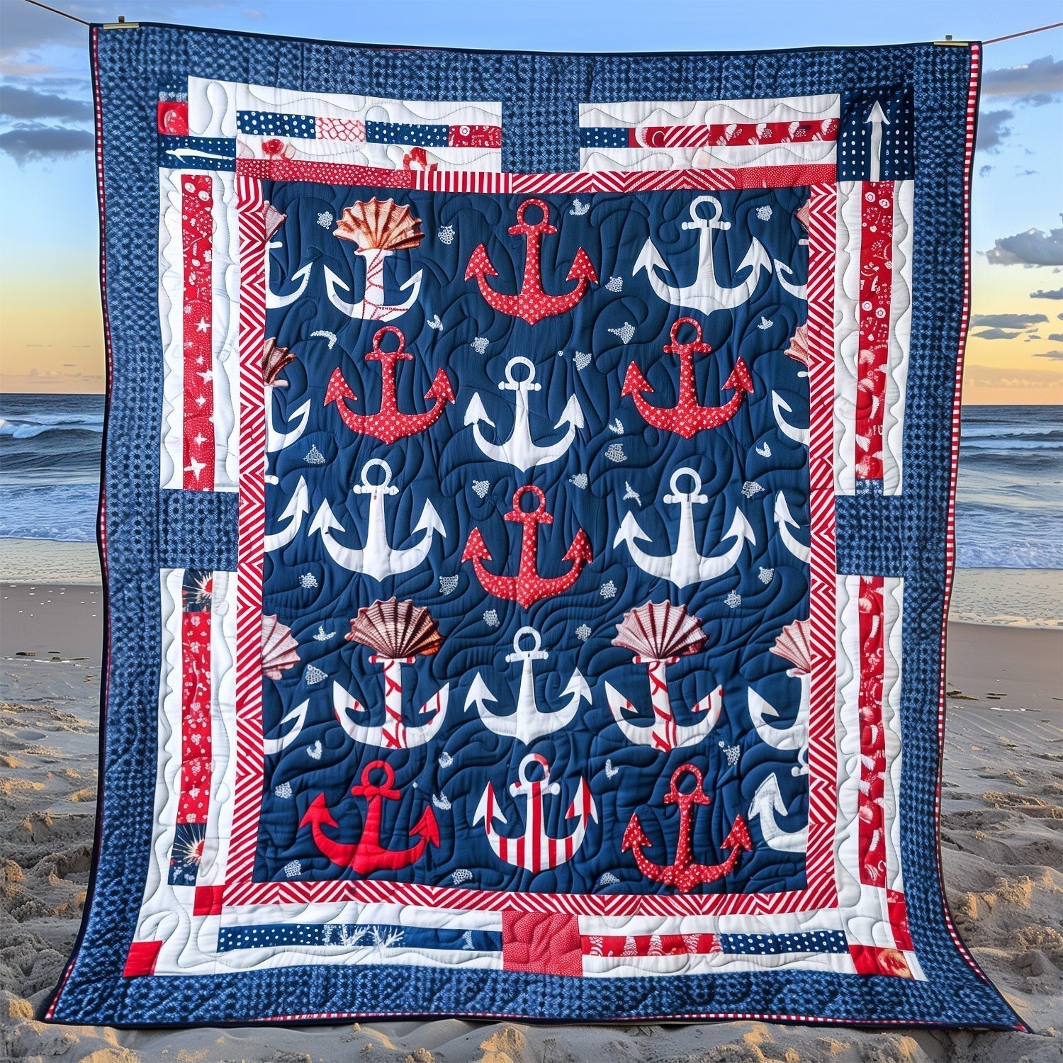 Deep Sea Anchors Quilted Blanket - Throw (55" x 60")