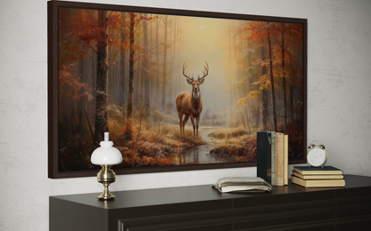 Deer Autumn Wall Art – Large Framed Canvas Print | Rustic Cabin Decor