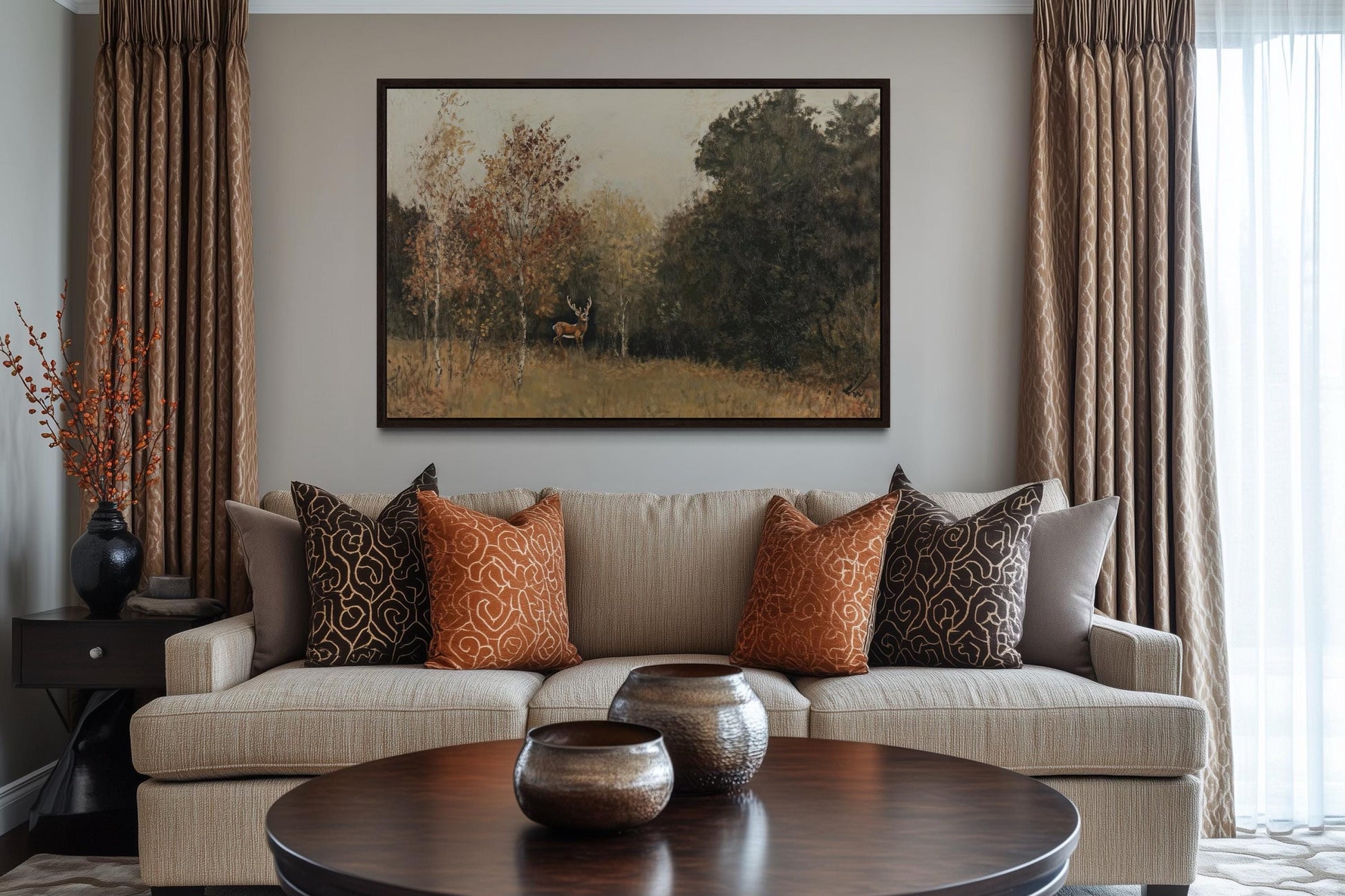 Deer in Autumn Forest Antique Style Canvas Wall Art