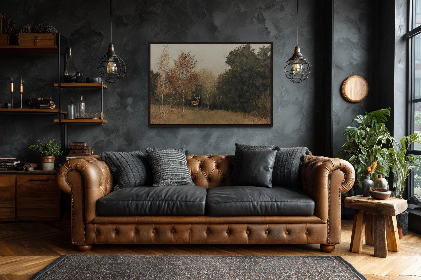 Deer in Autumn Forest Antique Style Canvas Wall Art