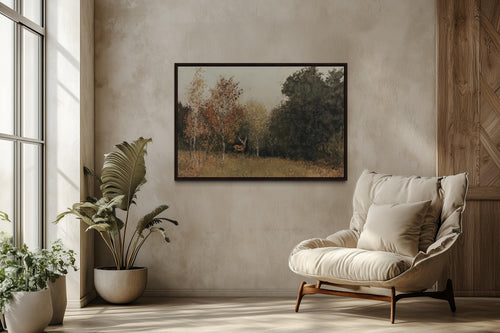 Deer in Autumn Forest Antique Style Canvas Wall Art