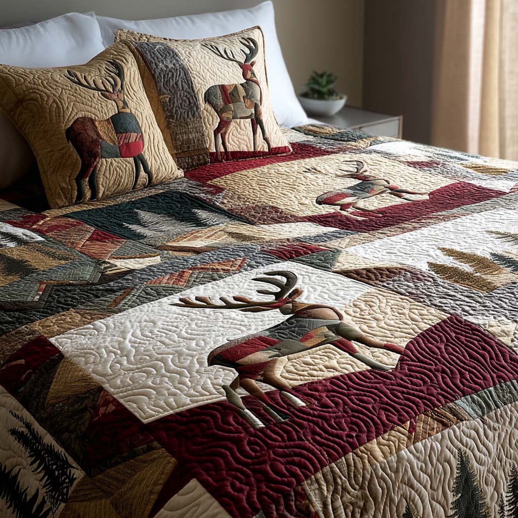 Deer Haven 3-Piece Quilted Bedding Set - Single (59" x 70")