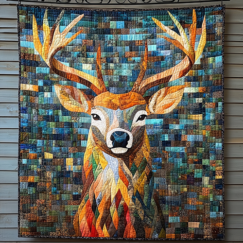 Deer Patchworks Quilted Blanket - Throw (55" x 60")