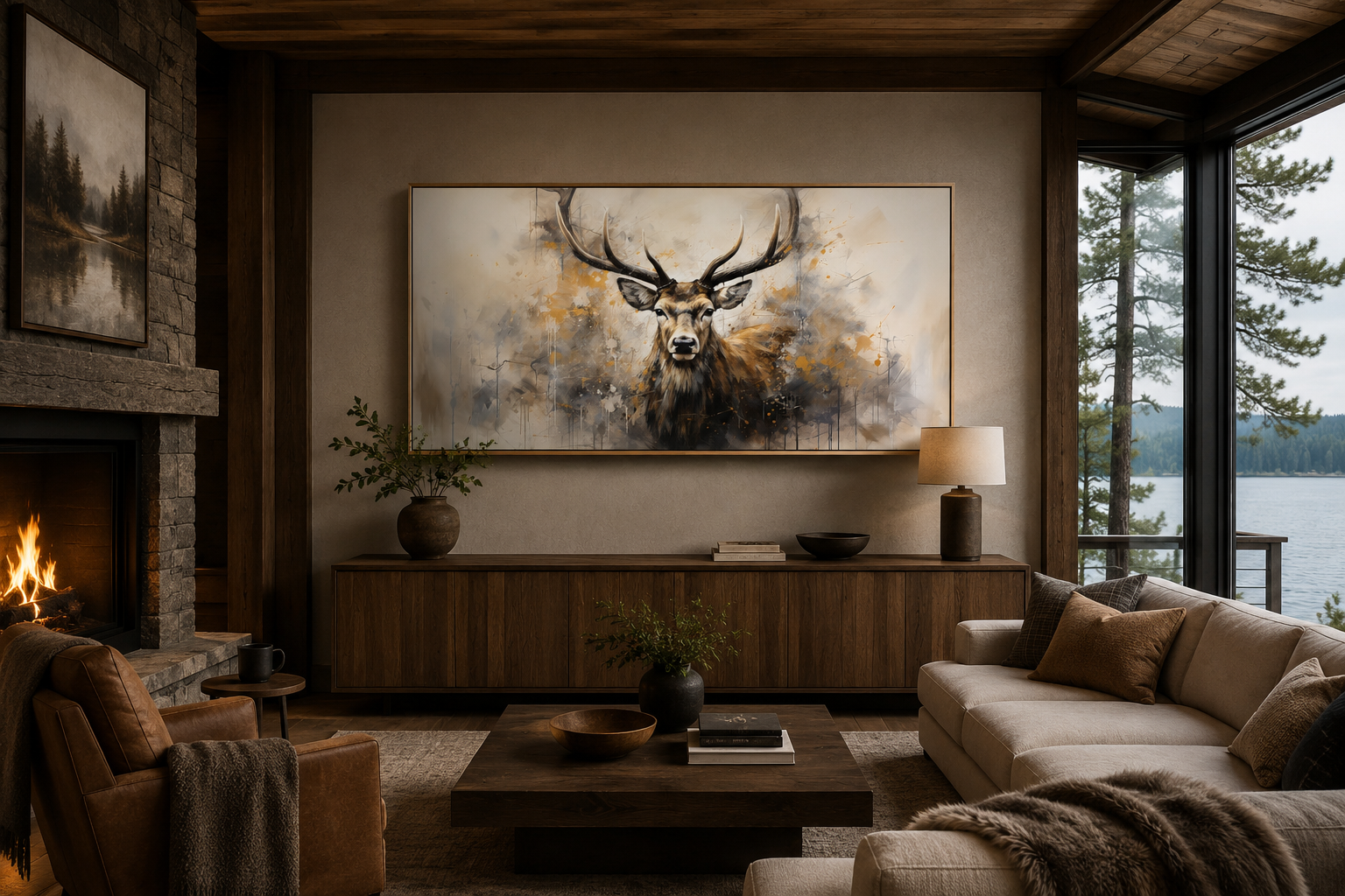 Deer Wall Art – Extra Large Framed Canvas | Rustic Wildlife Canvas Print
