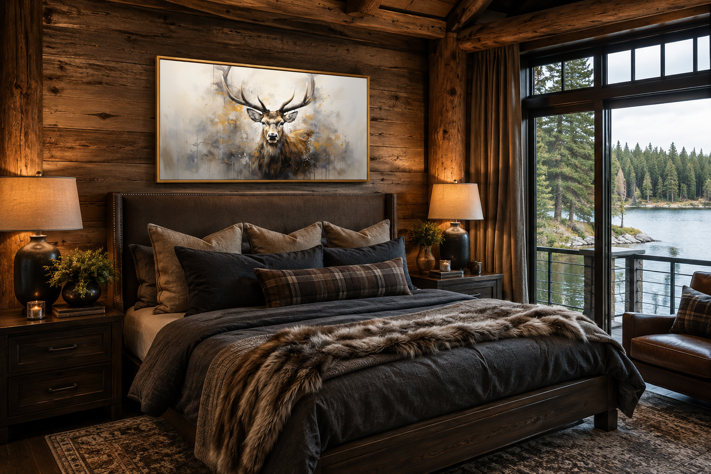 Deer Wall Art – Extra Large Framed Canvas | Rustic Wildlife Canvas Print