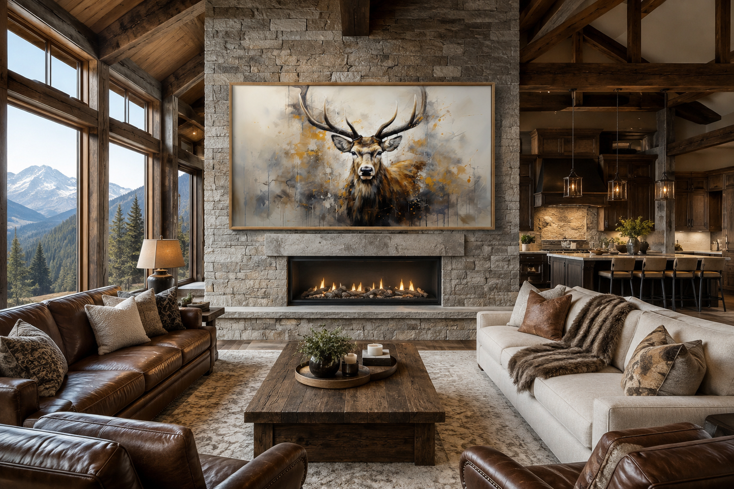 Deer Wall Art – Extra Large Framed Canvas | Rustic Wildlife Canvas Print