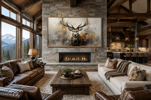 Deer Wall Art – Extra Large Framed Canvas | Rustic Wildlife Canvas Print