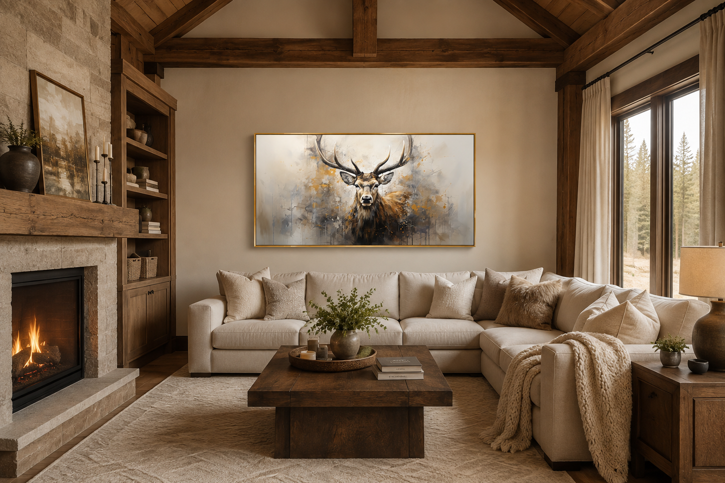 Deer Wall Art – Extra Large Framed Canvas | Rustic Wildlife Canvas Print