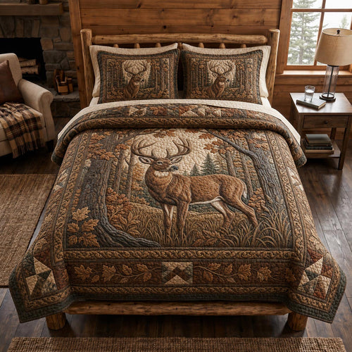 Deer Tranquility 3-Piece Quilted Bedding Set - Single (59" x 70")