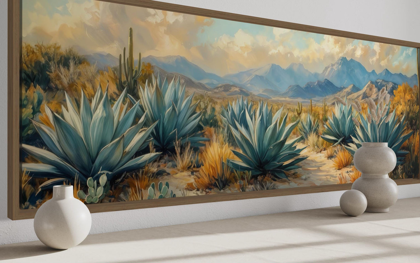 Desert Agave Long Horizontal Southwestern Wall Decor Canvas Wall Art