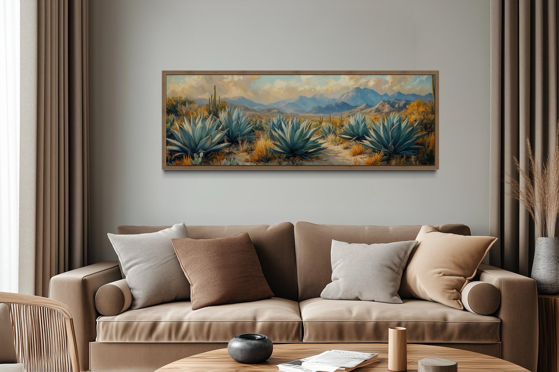 Desert Agave Long Horizontal Southwestern Wall Decor Canvas Wall Art