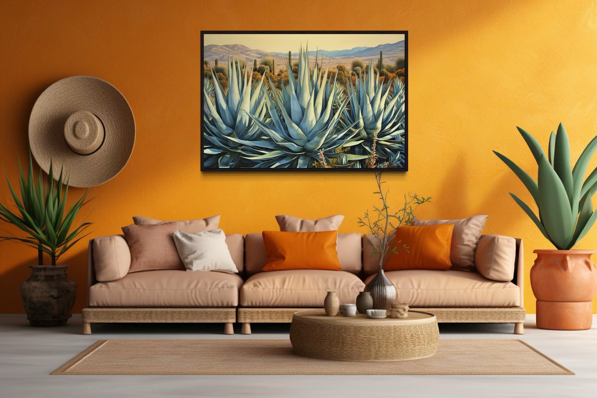 Desert Agave Mexican Framed Canvas Wall Art