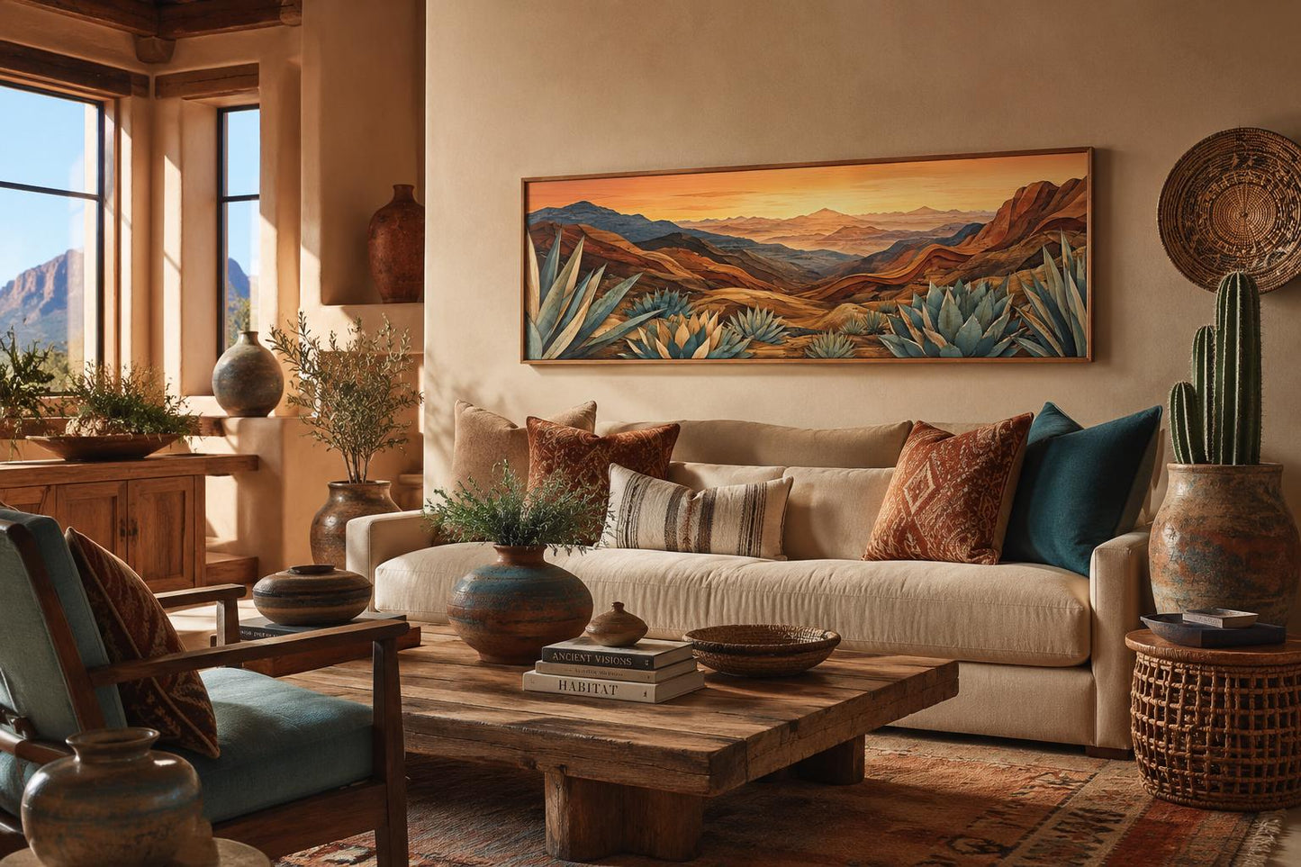 Desert Agave Wall Art - Southwest Canvas Print | Terracotta Decor for Living Room