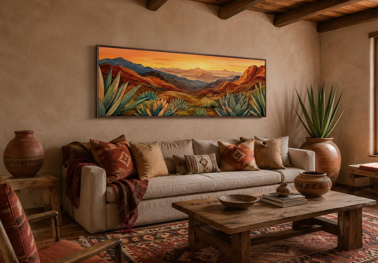 Desert Agave Wall Art - Southwest Canvas Print | Terracotta Decor for Living Room