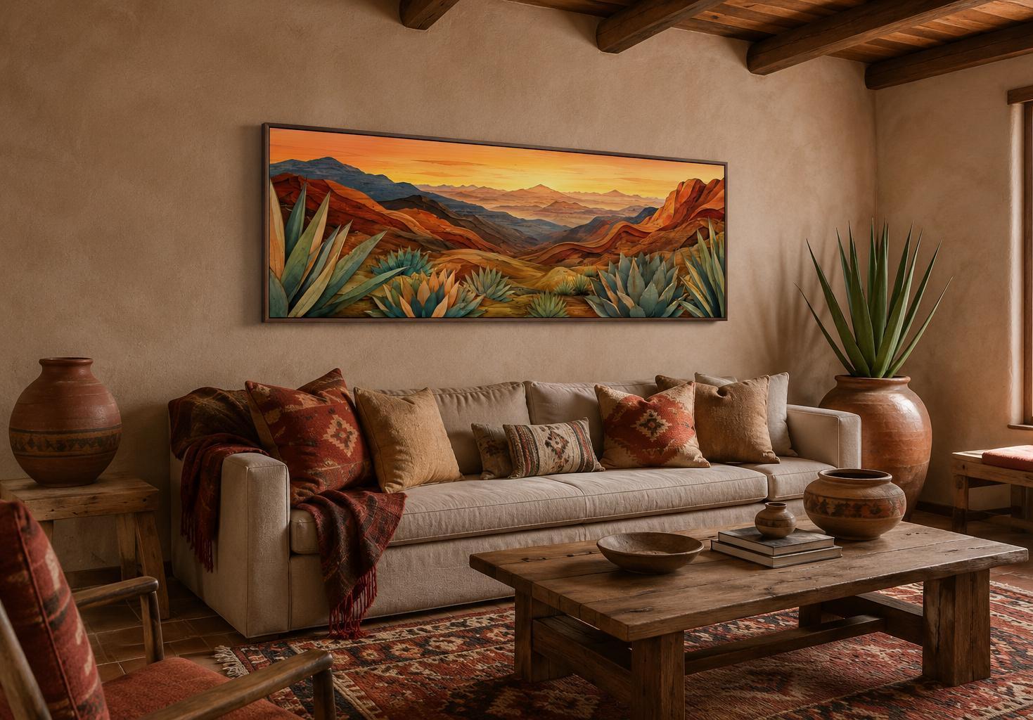 Desert Agave Wall Art - Southwest Canvas Print | Terracotta Decor for Living Room
