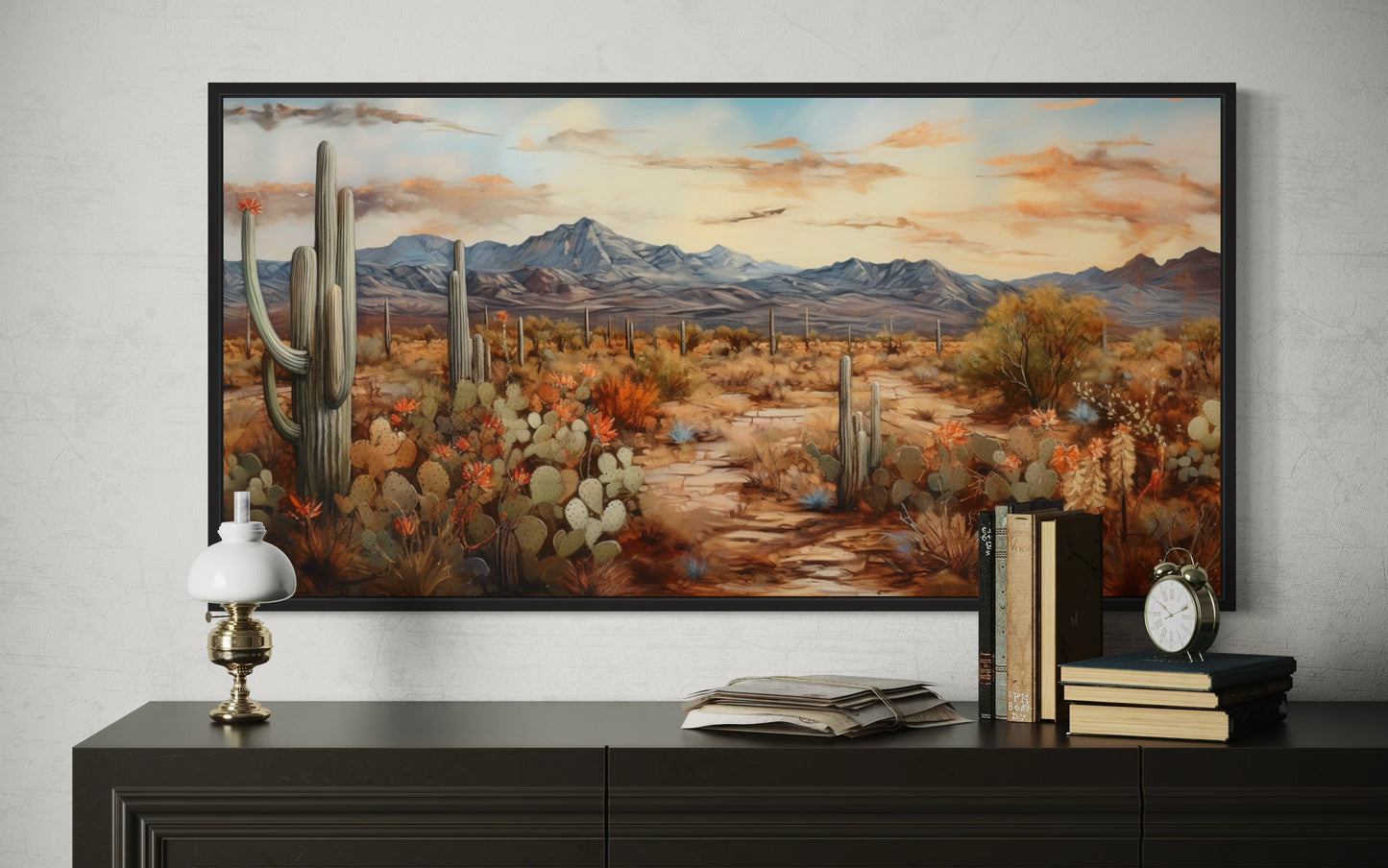 Desert Landscape Wall Art – Southwestern Canvas Print | Rustic Framed Cactus Artwork