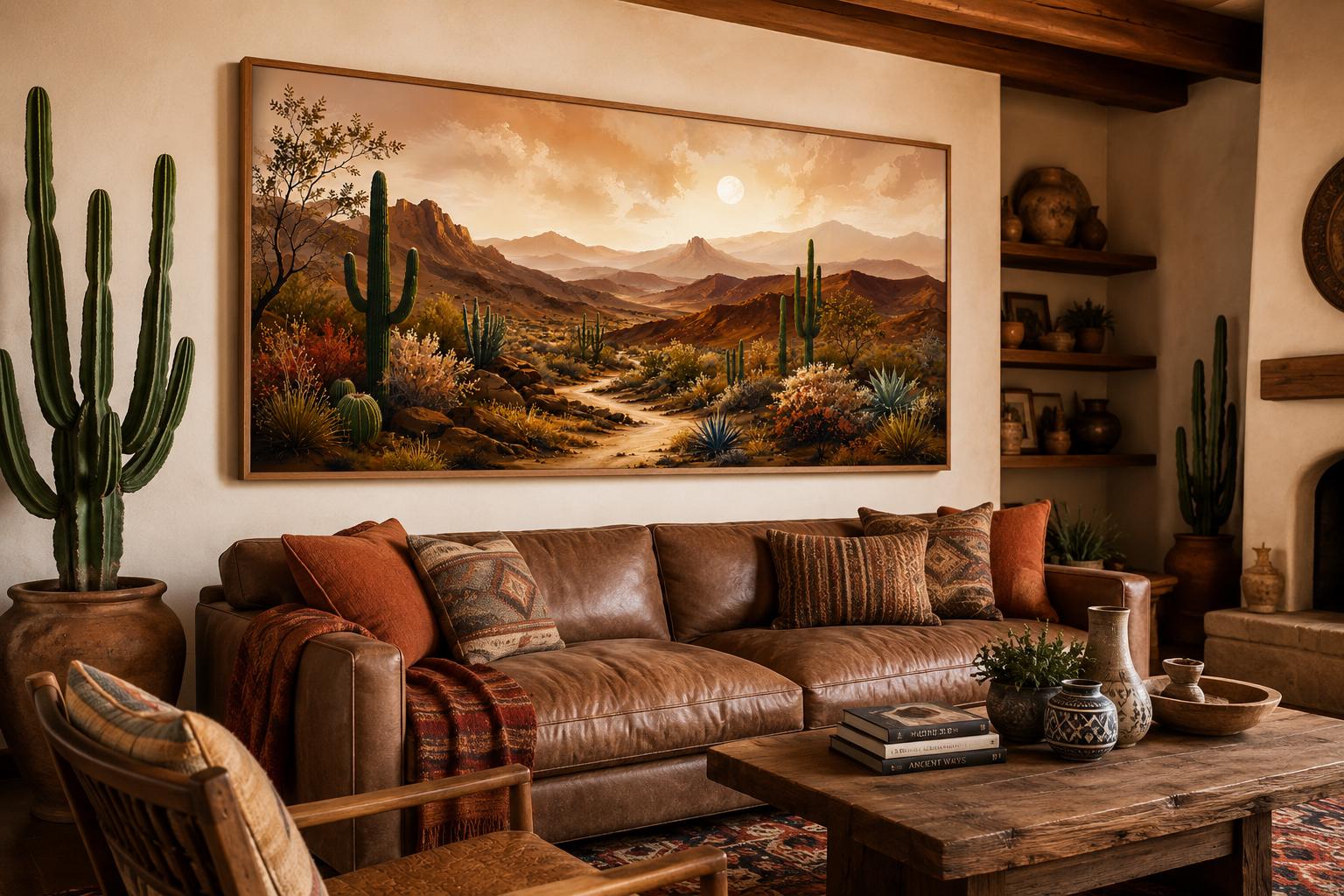 Desert Mountain Wall Art - Southwest Canvas Wall Art for Rustic Living Room Decor