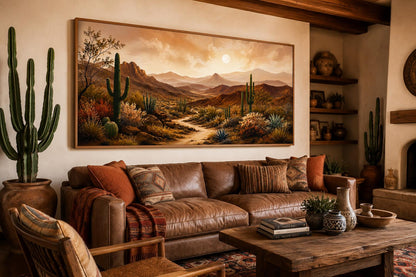 Desert Mountain Wall Art - Southwest Canvas Wall Art for Rustic Living Room Decor