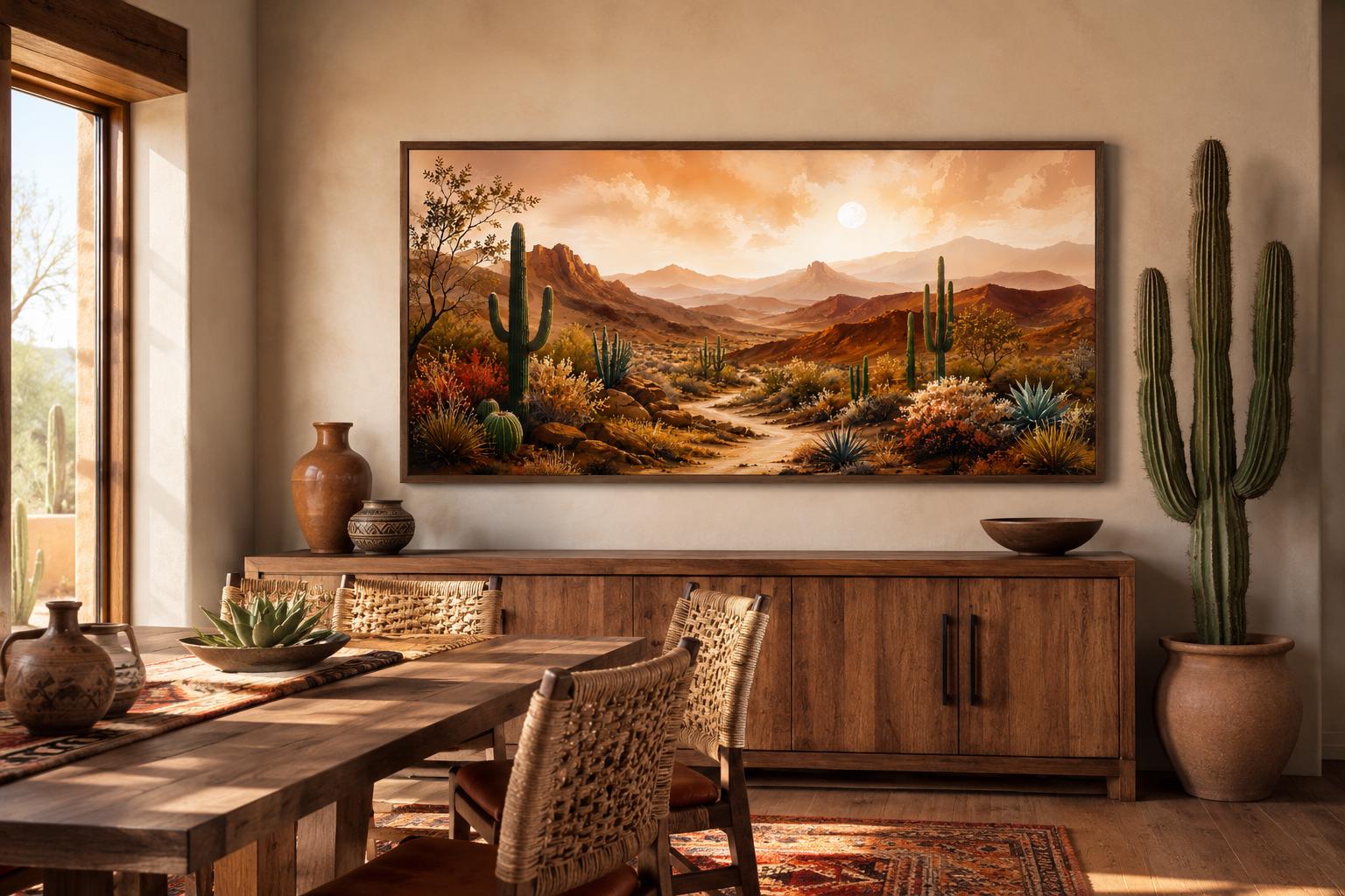 Desert Mountain Wall Art - Southwest Canvas Wall Art for Rustic Living Room Decor