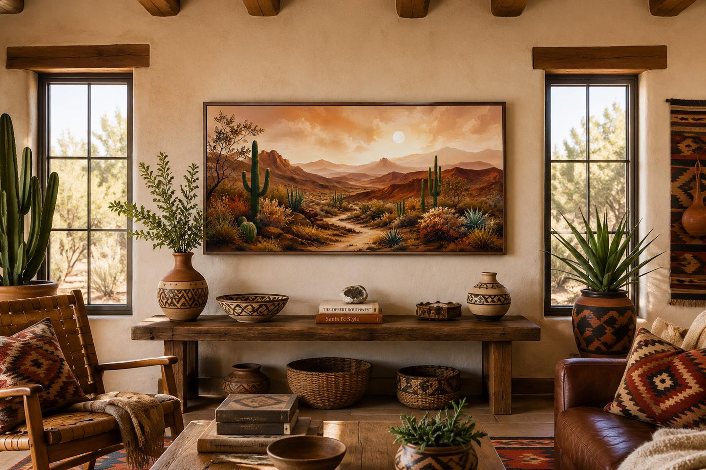 Desert Mountain Wall Art - Southwest Canvas Wall Art for Rustic Living Room Decor