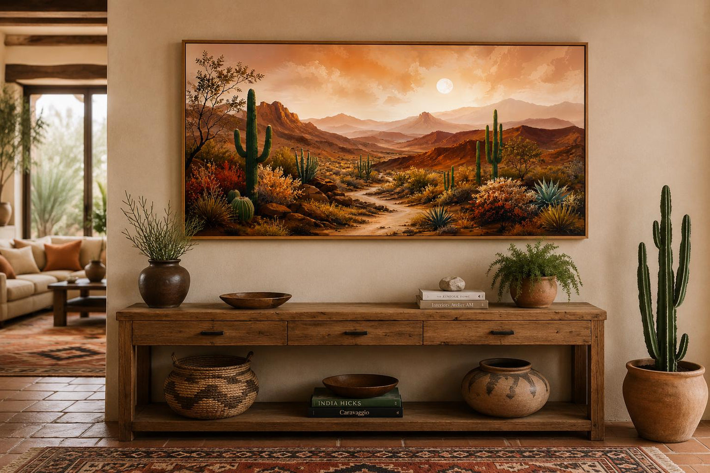 Desert Mountain Wall Art - Southwest Canvas Wall Art for Rustic Living Room Decor