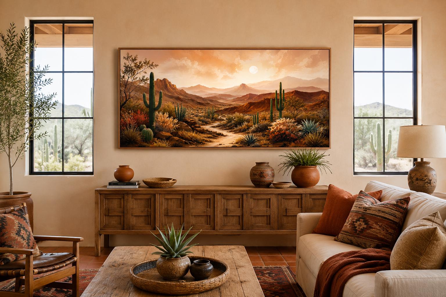 Desert Mountain Wall Art - Southwest Canvas Wall Art for Rustic Living Room Decor