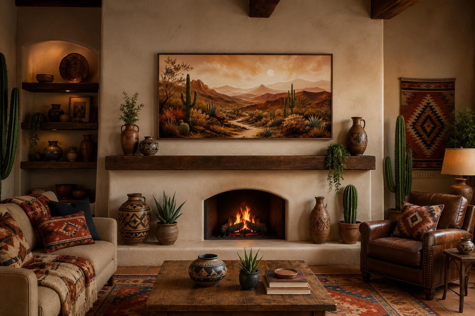 Desert Mountain Wall Art - Southwest Canvas Wall Art for Rustic Living Room Decor