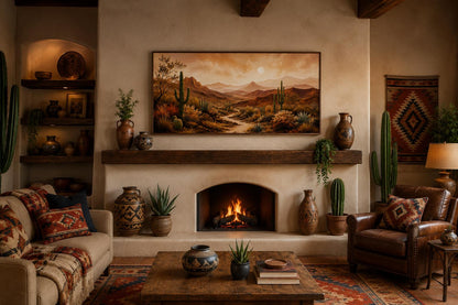 Desert Mountain Wall Art - Southwest Canvas Wall Art for Rustic Living Room Decor