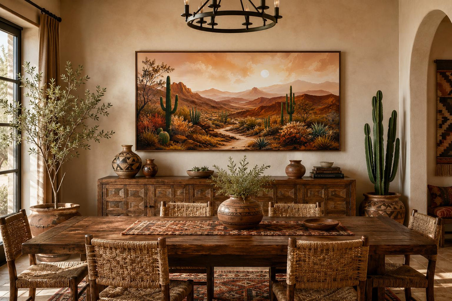 Desert Mountain Wall Art - Southwest Canvas Wall Art for Rustic Living Room Decor