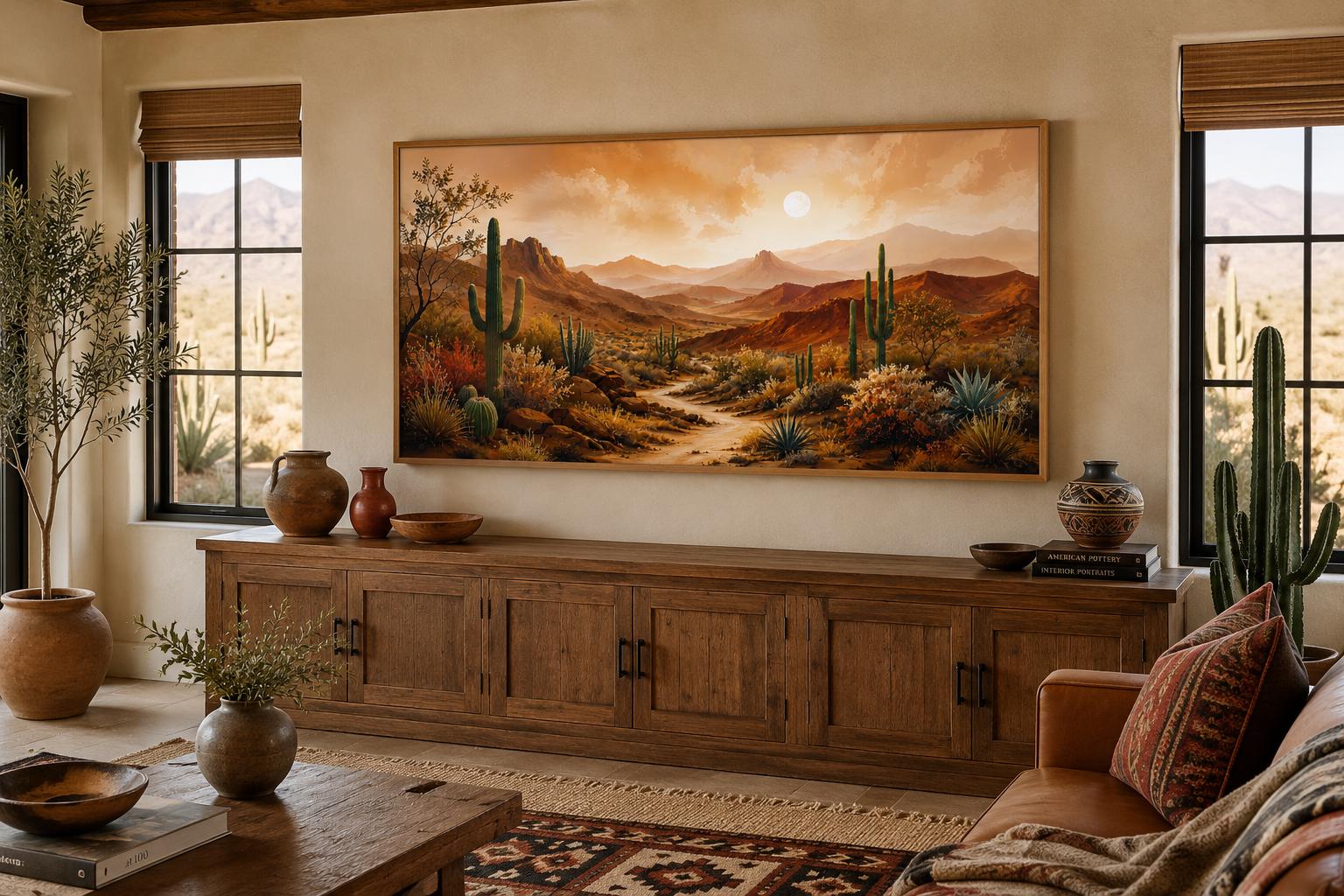 Desert Mountain Wall Art - Southwest Canvas Wall Art for Rustic Living Room Decor