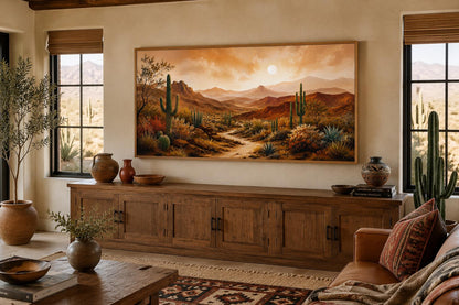 Desert Mountain Wall Art - Southwest Canvas Wall Art for Rustic Living Room Decor